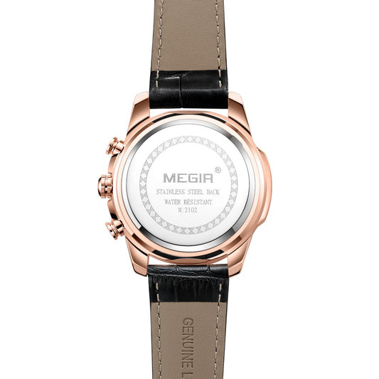 MEGIR Luxury Men Sport Watches Leather Military Quartz Wristwatch Waterproof Man Chronograph Clock 24 hour Montre Homme 2102-10