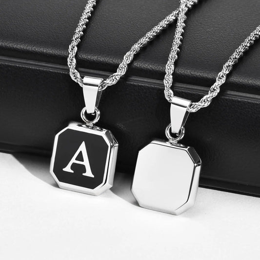 Collier Initiale Lettre A à Z en Acier Inoxydable – Pendentif Carré Unisexe